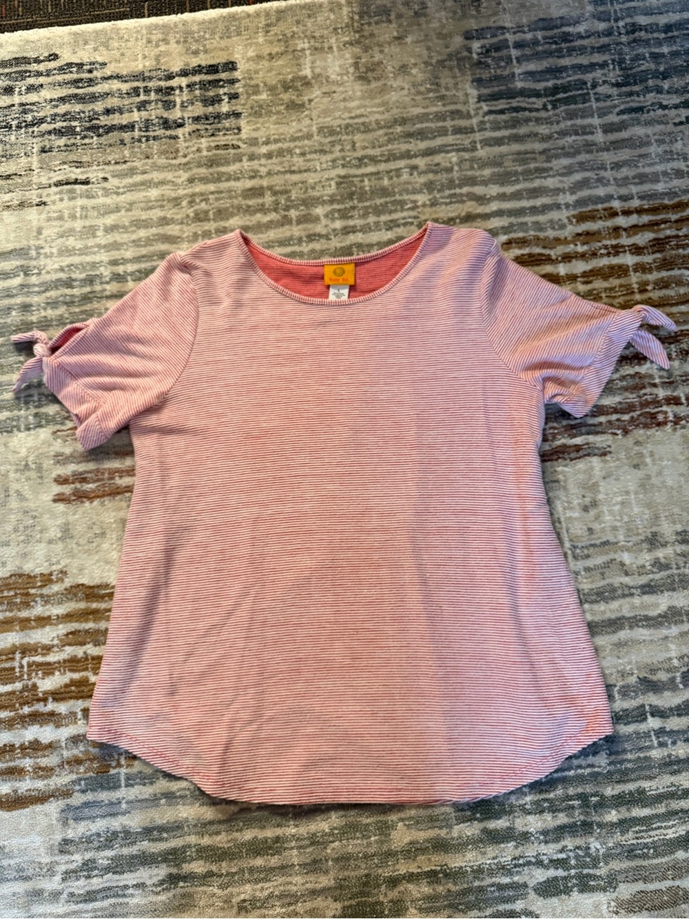 Ruby Rd. Pink Striped Tie-Sleeve Short Sleeve Top